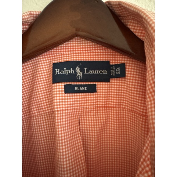 Ralph Lauren Polo Mens Blake Shirt Size Large Orange Check Short Sleeve - Picture 3 of 7